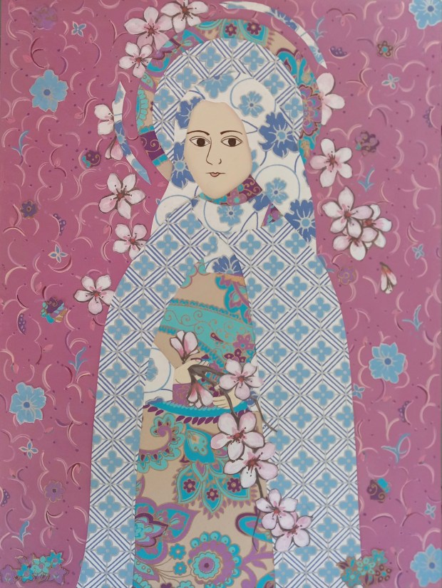 St. Therese depicted with flowers